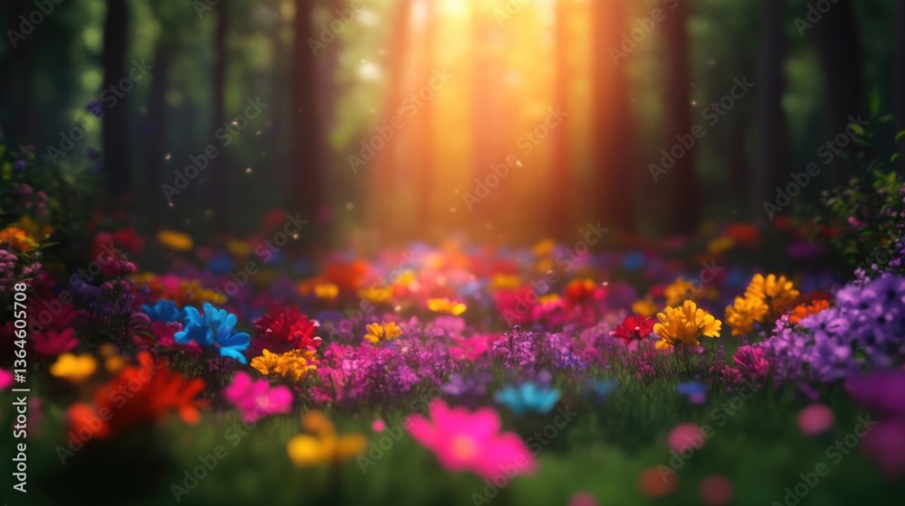 Obraz premium Vibrant flower field bathed in sunlight