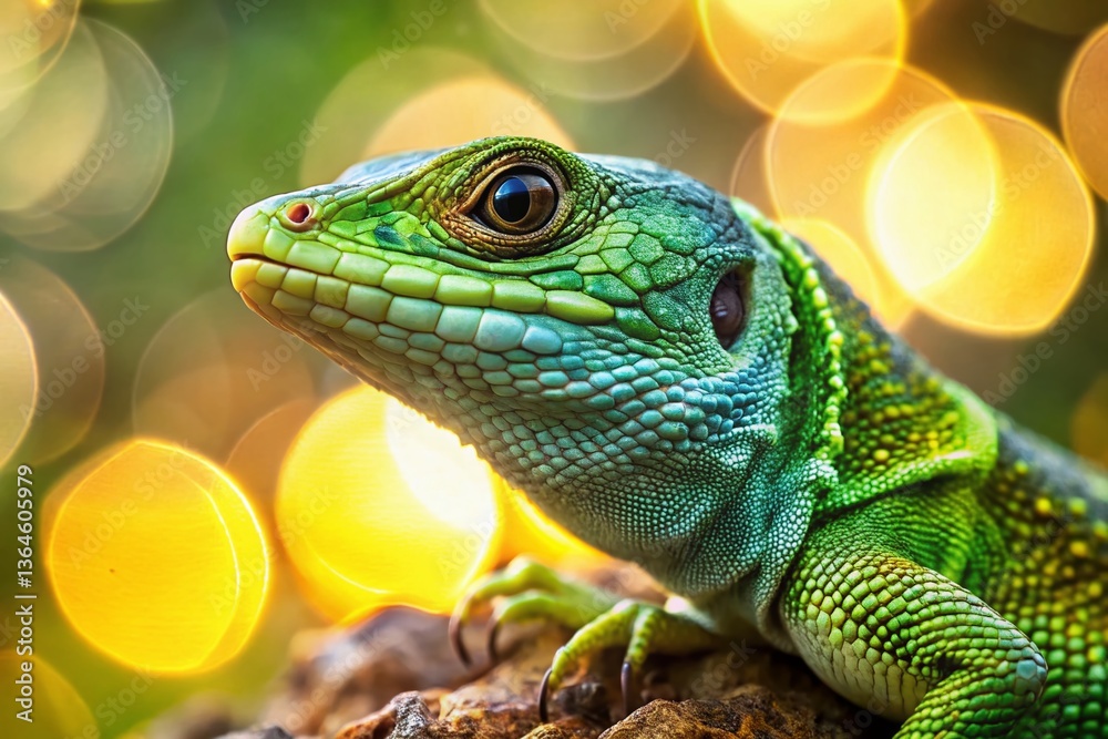 Fototapeta premium Closeup of a Juvenile Lizard in a Forest, Sharp Focus, Wildlife Photography