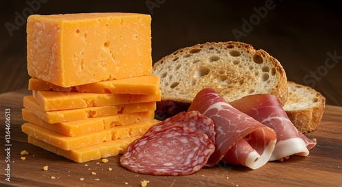 Tabla de embutidos con queso cheddar y carnes curadas