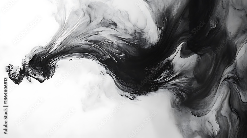 Fototapeta premium Black Ink Swirl with Abstract Art.