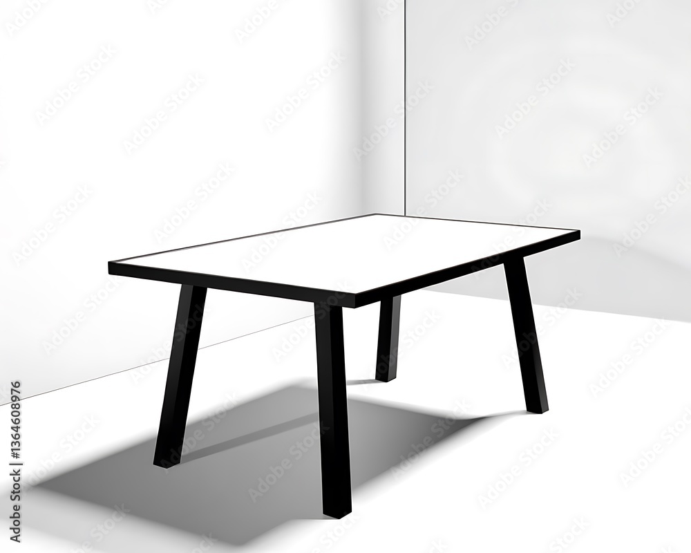 Fototapeta premium Modern white dining table with dark legs and clean bright background 