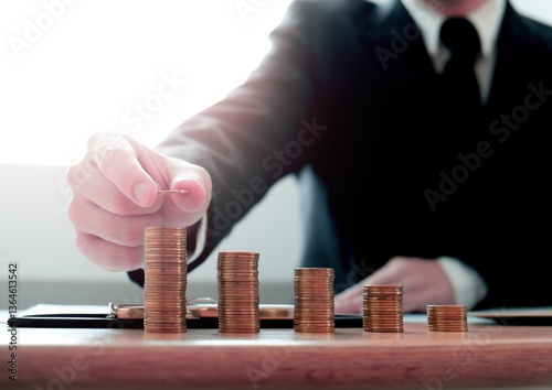 businessman holding a coin in his hand. Best for wallpaper background. Vector illustration with coins and bussiness man pattern or wallpaper background