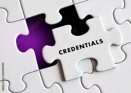 jigsaw puzzle with missing piece with word credentials. Best business wallpaper background. Vector illustration with jigsaw pattern for wallpaper background