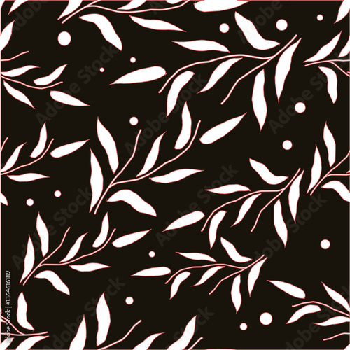 silhouette of leaves seamless patern black background.eps