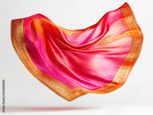 Colorful traditional shawl displayed with vibrant drapes and patterns