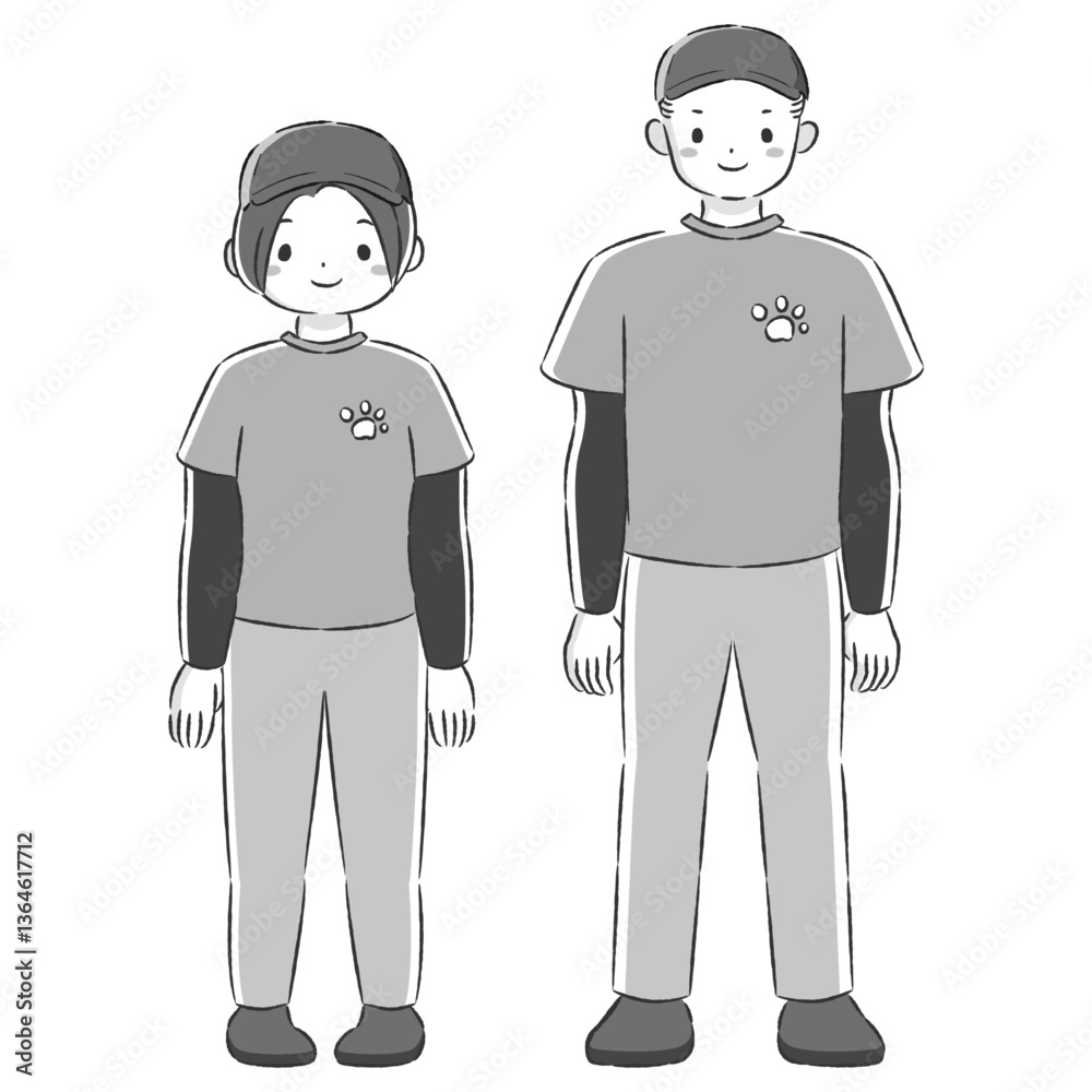 Naklejka premium 動物に関わる職業の男女イラストセット