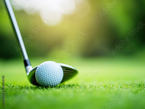 Golf club preparing to strike a ball on a sunny day