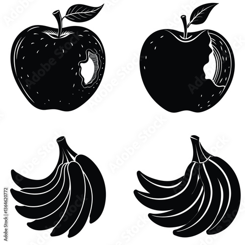 Vector illustration of fresh apples and fruits with green leaves, symbolizing health, nature, and a delicious, organic diet