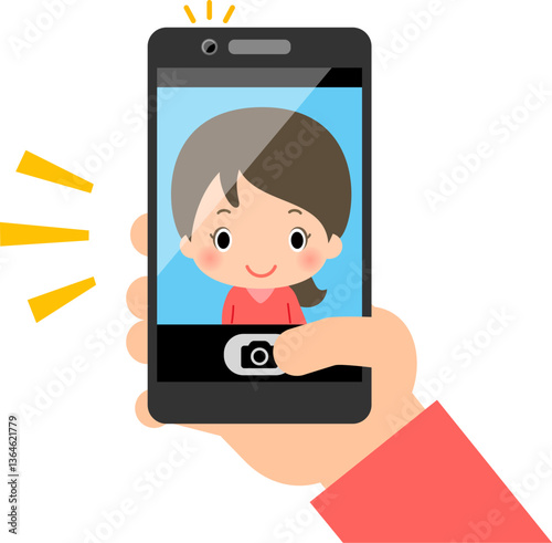 スマートフォンでセルフィーを撮る手