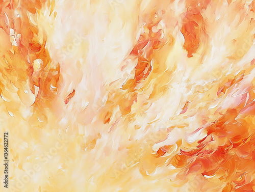 Vibrant abstract artwork featuring fiery orange and yellow hues creating a dynamic explosion effect