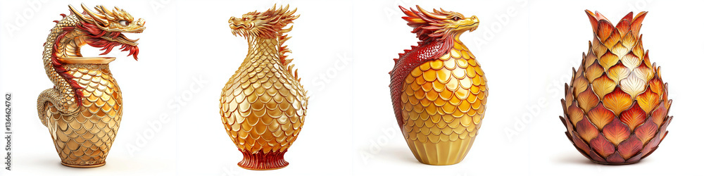 stunning collection of golden dragon shaped vases featuring intricate scales and mythical designs, perfect for adding elegance to any decor