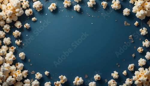 Popcorn Frame on Dark Blue Background with Gold Confetti