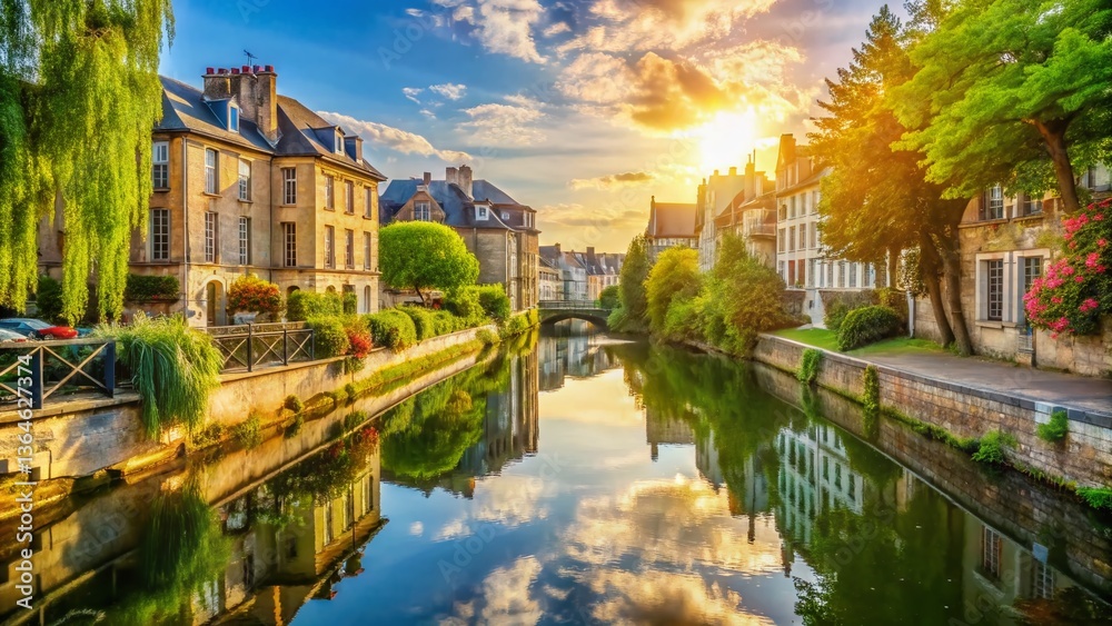 Obraz premium Picturesque Canal in Rennes, Brittany, France: Scenic waterway with copy space