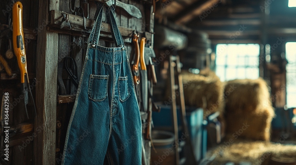Obraz premium Denim Apron in Rustic Workshop