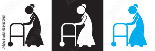 Elderly icon set collection. Vector illustration. isolated on white and black background. EPS 10