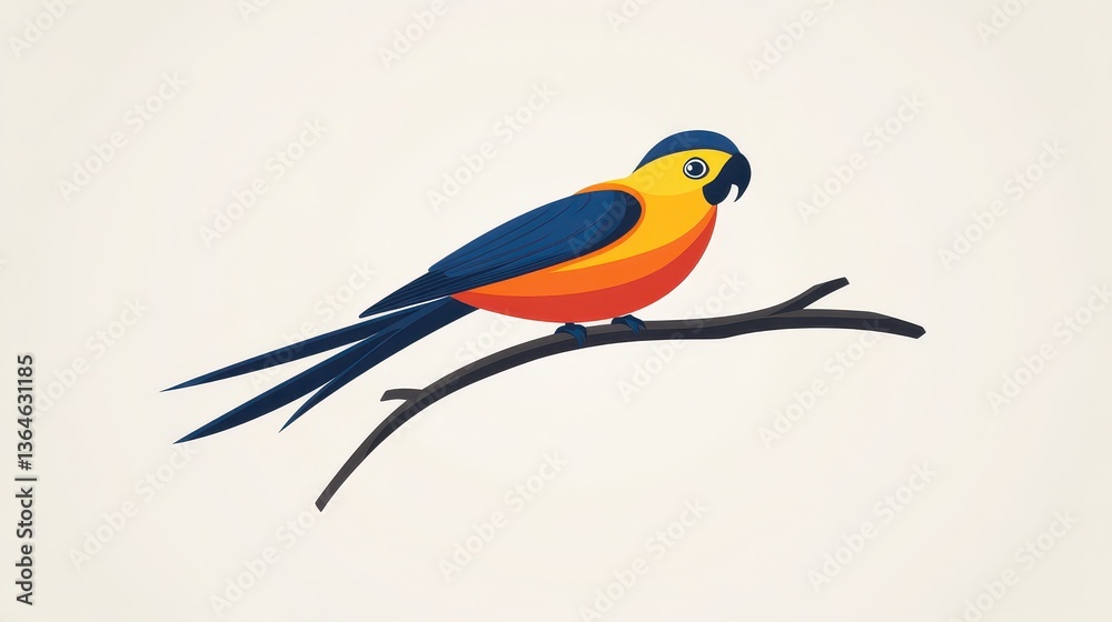 Fototapeta premium Colorful Parrot Bird Branch Tropical Bird Illustration.