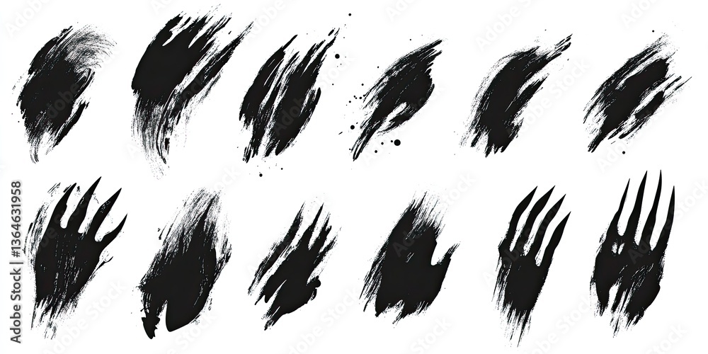 Obraz premium Collection of textured black paint splatters and brushstrokes