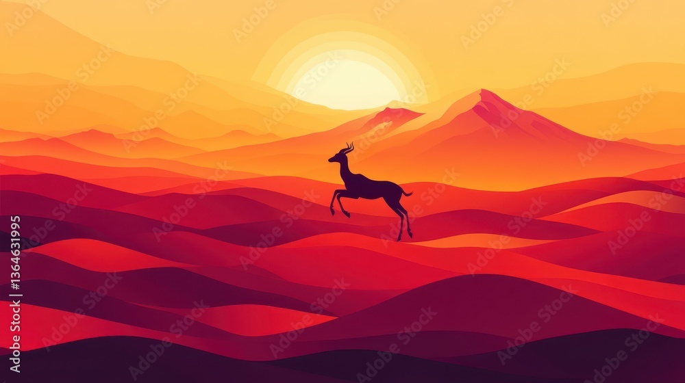 Sunset Antelope Desert Landscape with Africa, and Wildlife. Sunset Antelope Desert Landscape with Africa, and Wildlife.