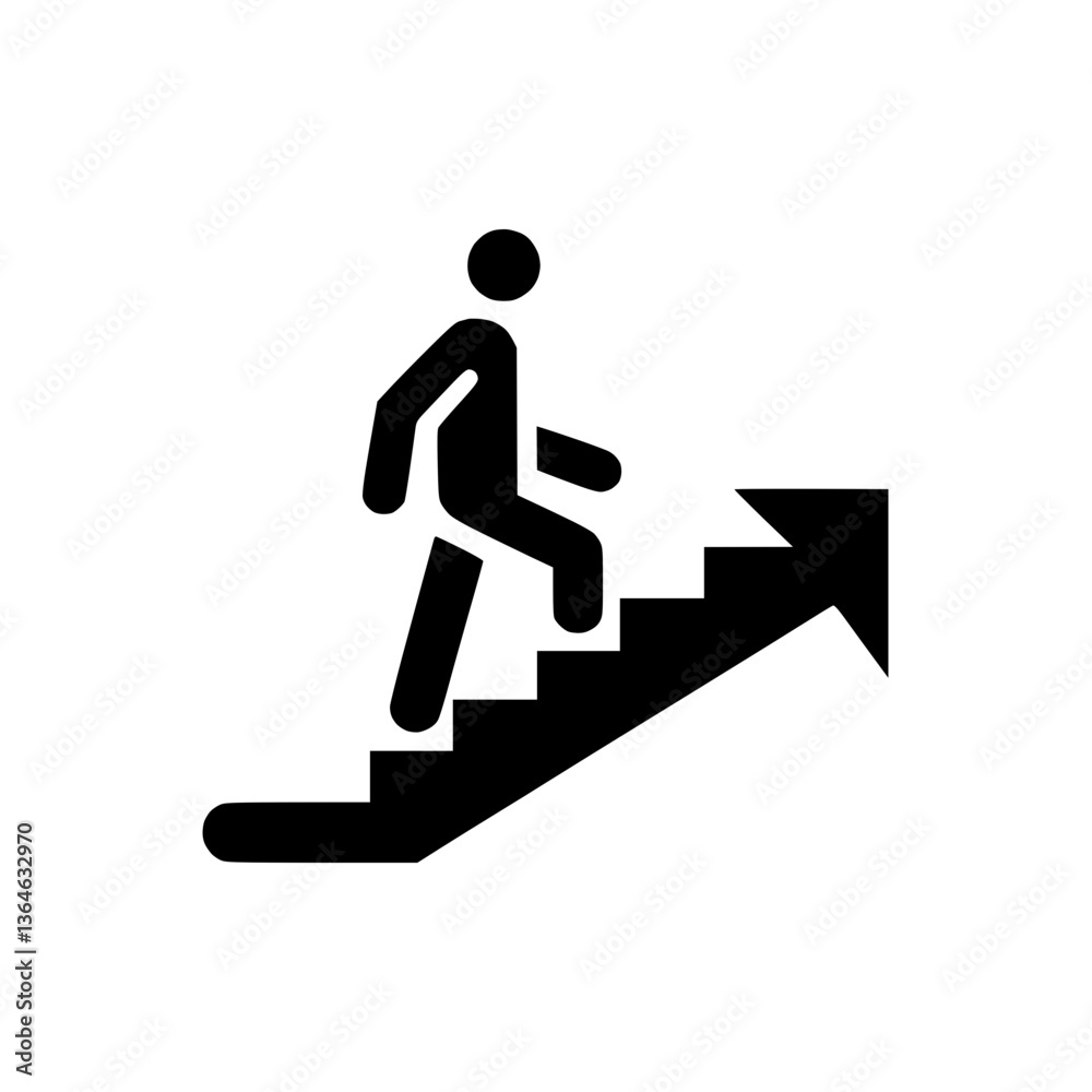 Icon of a person ascending stairs with an upward arrow Icon of a person ascending stairs with an upward arrow