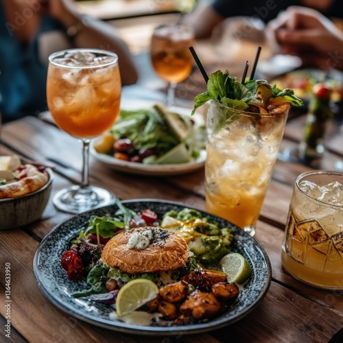 Outdoor Dining Experience with Drinks and Food