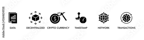 BLOCKCHAIN banner web icon vector illustration concept with icon of data, decentralized, crypto currency, timestamp, network and transactions 