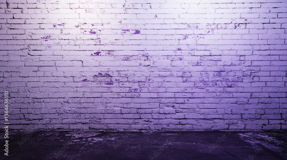Obraz premium Grungy purple-lit white brick wall background texture.