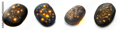 Obraz na płótnie Magical glowing pebbles embedded with tiny fireflies create mesmerizing display of light and wonder w salonie