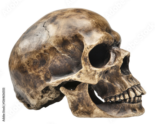 detailed Neanderthal skull fossil showcasing unique features and textures, highlighting evolutionary significance and historical context of early human ancestors