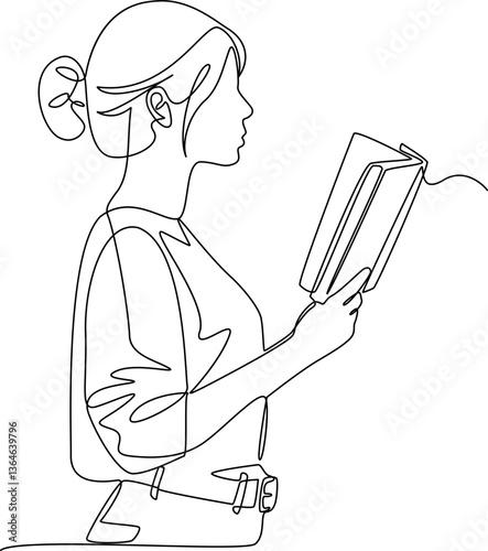 Side-profile of reader one line art vector