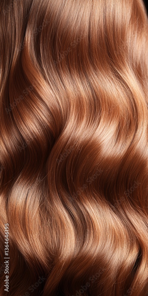 Fototapeta premium Close Up Of Luxurious Auburn Hair Waves, Flowing, Shiny, And Elegantly Arranged Against Background