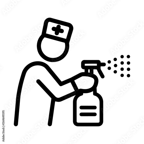 Healthcare worker using spray bottle, medical and hygiene concept, black and white