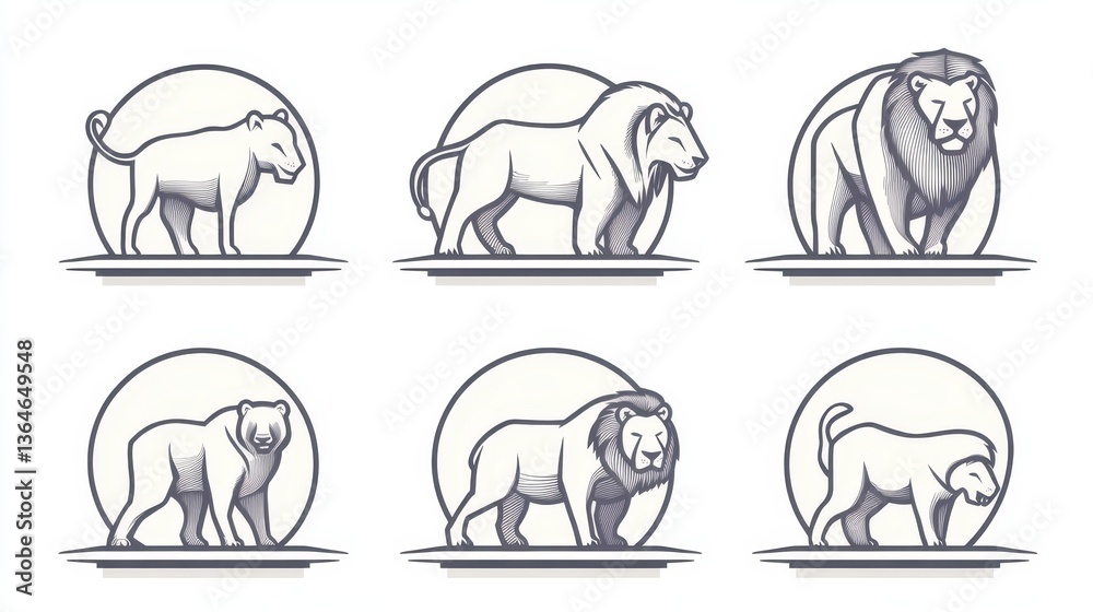 Lion with Bear, Panther Logos Vector Set, and Wildlife. Lion with Bear, Panther Logos Vector Set, and Wildlife.