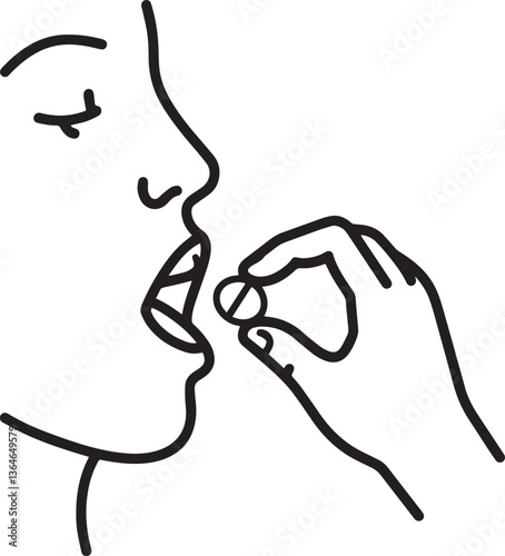 Person taking oral medication, health and wellness concept, line art, copy space