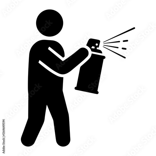 Person spraying room treatment, pest control and cleaning concept, black silhouette