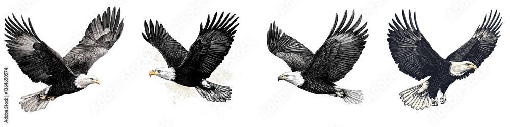 Obraz premium A series of striking images capturing the powerful and graceful movements of bald eagles as they soar through the air showcasing the natural beauty and elegance of these iconic birds of prey