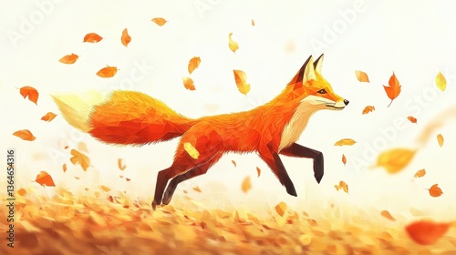 Obraz na płótnie Red Fox Autumn Leaves Jump Fall Nature. w salonie