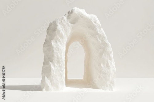Abstract, minimalist, sculpted archway, light and shadow.  A pristine, white,  sculptural archway, resembling a natural rock formation