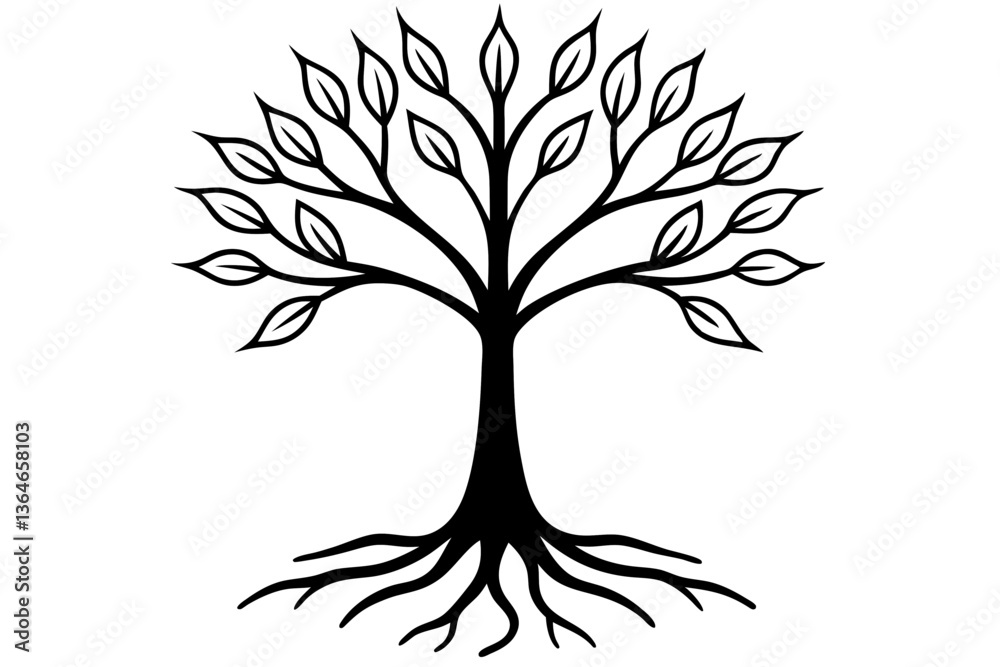 Obraz premium a simple tree with roots design line art vector illustration