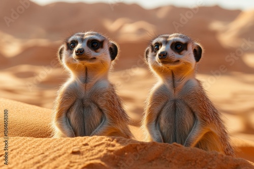 Wallpaper Mural Meerkats enjoying a sunny day in the desert, standing together and observing their surroundings Torontodigital.ca