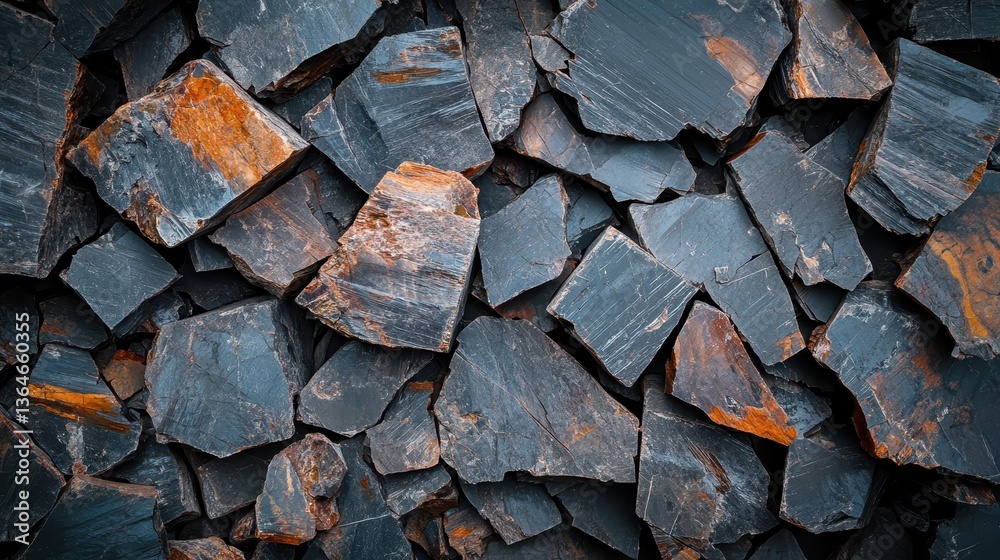 Close-up of textured black and orange slate rocks for natural background design Close-up of textured black and orange slate rocks for natural background design