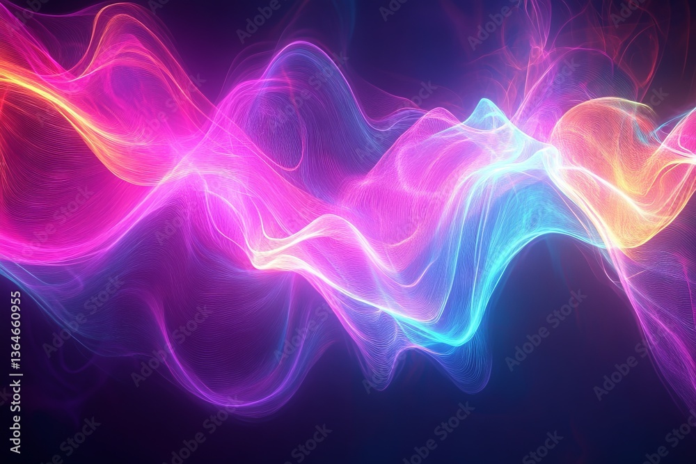 Obraz premium Colorful abstract waves illuminate the dark background with vibrant hues and flowing patterns