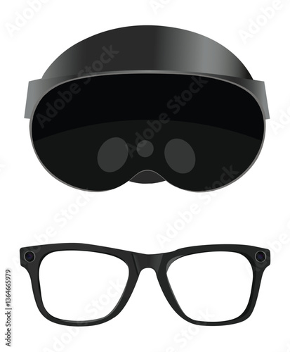 Virtual Reality glasses front view isolated on white background | Meta Quest Pro | VR glasses | Virtual reality helmet futuristic glass goggles illustration