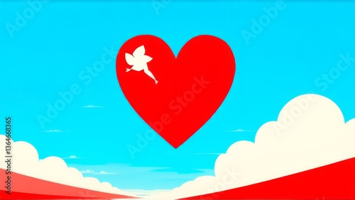 red heart on a blue background