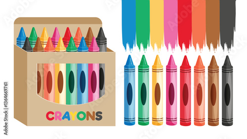 Crayons colorful clipart set. Art color wax crayons clip art collection for school drawing educational elements vector illustration. 
