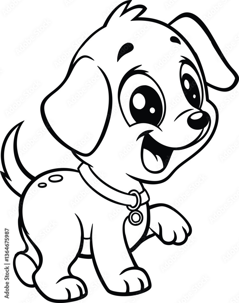 Fototapeta premium Adorable cartoon puppy with big eyes, ready for coloring.