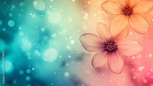 Two soft pastel flowers on bokeh background.