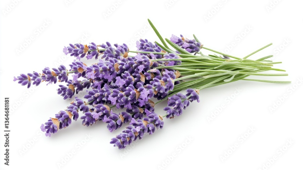 Naklejka premium Fresh Lavender Bouquet on White Background Ideal for Aromatherapy and Natural Decor Use