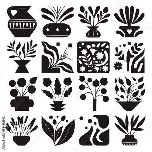 Stylized Plant Collection: A captivating array of illustrated plants and flowers, presented in elegant, monochromatic designs. capturing the artistry and elegance.