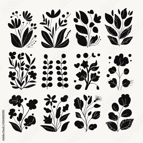 Floral Silhouette Collection: A beautifully curated collection of minimalist floral silhouettes, showcasing the elegance and intricate details of various botanical forms