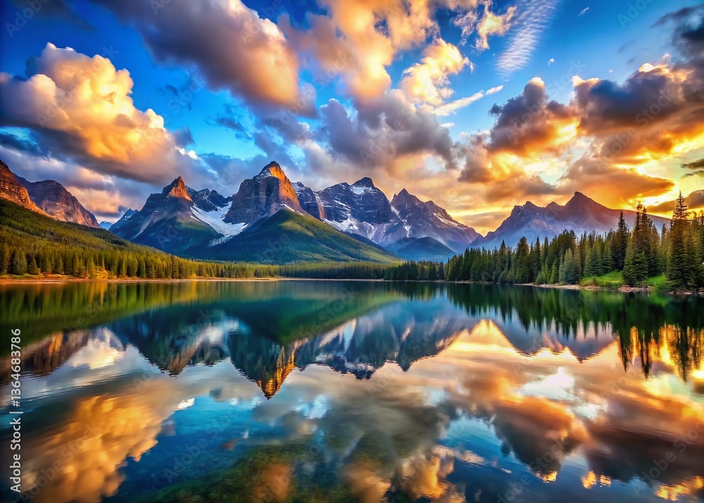 Obraz premium Majestic Panoramic Mountain Lake Landscape - Long Exposure Photography